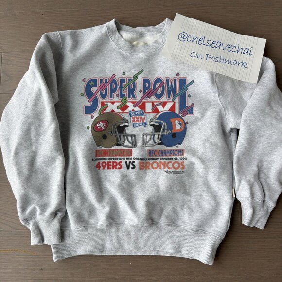 Vintage 1989 Super Bowl XXIV 49Ers Vs Broncos Football Crewneck Sweatshirt - Picture 1 of 2